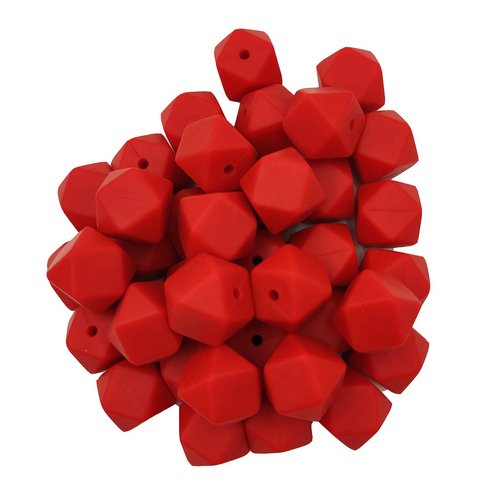 30pcs Scarlet Red Color 14mm Hexagon Silicone Focal Beads for Pen Silicone Geometry Spacer Beads for Keychain Mom Woman Jewelry Craft Making