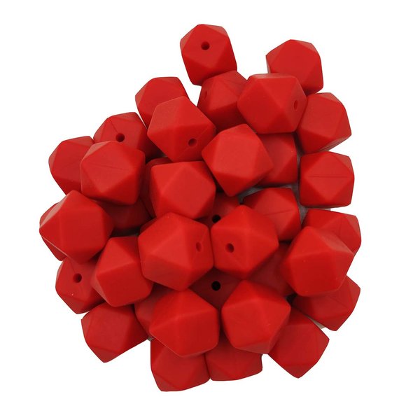 30pcs Scarlet Red Color 14mm Hexagon Silicone Focal Beads for Pen Silicone Geometry Spacer Beads for Keychain Mom Woman Jewelry Craft Making