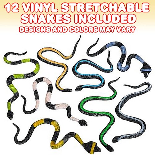 ArtCreativity Vinyl Stretch Toy Snakes, Pack of 12, Stress Relief Fidget Sensory Toys for Kids, Real Look Scales, Reptile Birthday Party Favors, Fake Prank Prop, Goodie Bag Fillers for Boys and Girls
