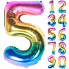 40 Inch Rainbow Digit Helium Foil Birthday Party Balloons (Dark Rainbow 5)
