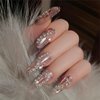 Rchovsam Coffin Press on Medium Nails Full Diamond Fake Nails with Rhinestone Acrylic Glue on Nails Glitter False Nails Glitter Diamond Press Ons Gel Nails for Young Wmens 24pcs