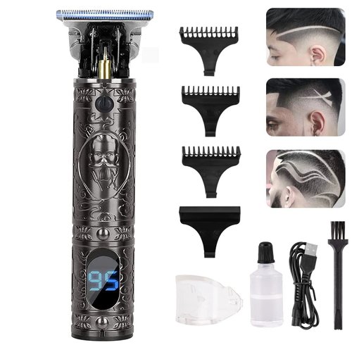 Hair Trimmer for Men,Moziral Mens Hair Clippers Electric T Blade Liners Outline Edgers Shaver 0mm Bald Zero Gap Grooming Kit LED Low Noise Cordless Rechargeable,Father's Day Gift,Gray