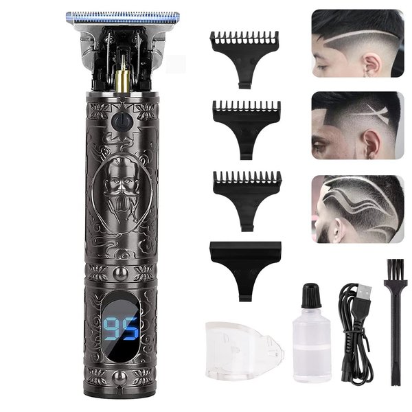 Hair Trimmer for Men,Moziral Mens Hair Clippers Electric T Blade Liners Outline Edgers Shaver 0mm Bald Zero Gap Grooming Kit LED Low Noise Cordless Rechargeable,Father's Day Gift,Gray