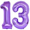 Purple 13 Number Balloons, 40 Inch Giant Number 13 Balloons Foil Mylar Helium Purple Number Balloons for 13th Birthday Party Supplies Anniversary Event Celebration Decorations