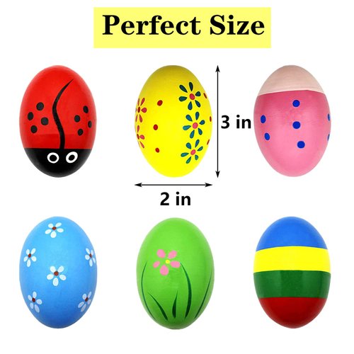 Wooden Easter Egg Shakers Baby Easter Maracas Easter Eggs for Baby Kids Musical Instruments Early Learning Toys, 6 Pcs