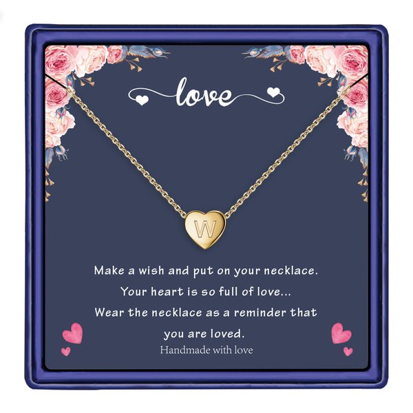 Hidepoo Tiny Heart Initial Necklaces Gifts, 14K Gold Filled Dainty Heart Initial W Necklace Jewelry Personalized Gifts Letter Pendant Initial Necklaces Jewelry Gifts Birthday Gifts Christmas Gifts