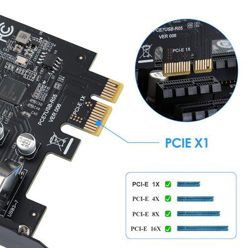 MZHOU 7 Port PCI Express Expansion Card, USB 3.0 7 Port Front Expansion Card, Connect 7 Devices Expanded
