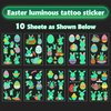 Easter Luminous Temporary Tattoos Stickers for Kids，Glow Easter Decoration Party Supplies Favors， Easter Eggs Chicken Tattoo Sticker, Basket Stuffers Hunt for teens girls babies adults