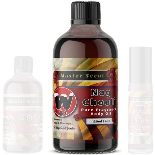 WagsMarket - Nag Champa Perfume Oil & Patchouli Essential Oil, Nag Chouli Essential Perfume Oil, Choose from Roll On to 0.33oz - 4oz Glass Bottle (4oz Glass Bottle)