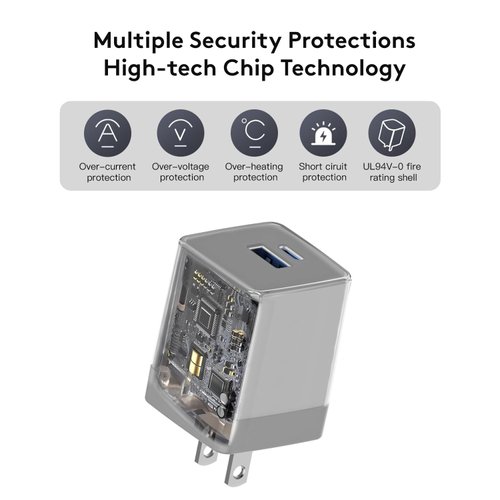 Qackenm 30W USB C Charger Block, GaN Nano Fast Charger, 2 Port Compact Charger with Foldable Plug for iPhone 16/16 Plus/16 Pro/16 Pro Max, 15/14/13 Series, Pixel, Galaxy, iPad/iPad Mini and More Grey