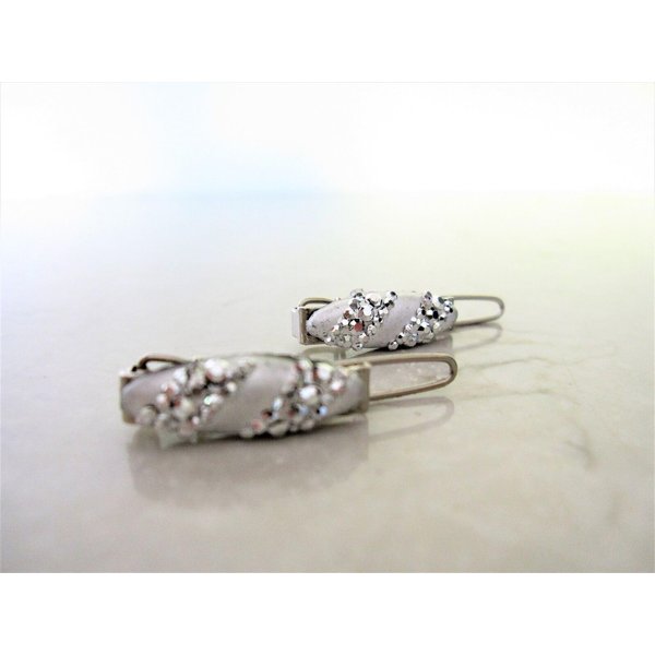 Two extra small tiny silver crystal hair pin clip barrettes fine hair