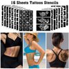 Qpout Tattoo Stencils For Kids Adults, 16 Sheets Henna Tattoo Stencil Kit, Small and Big Tattoo Stencils Designs, Tattoo Stencils for Real Tattoos, Skeleton Spider Owl Flower Butterfly Tribal Totem