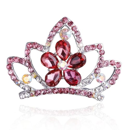 Yean Princess Crown Comb Mini Crystal Tiara Comb Rhinestone Silver Tiara Flower Hair Comb for Birthday Party and Girls (Red)