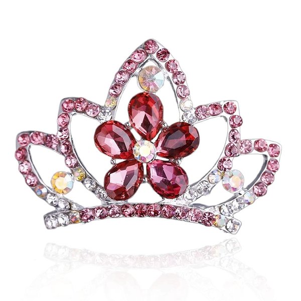 Yean Princess Crown Comb Mini Crystal Tiara Comb Rhinestone Silver Tiara Flower Hair Comb for Birthday Party and Girls (Red)