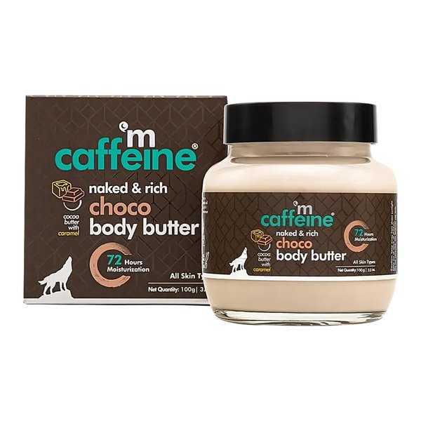 mCaffeine Choco & Shea Body Butter Moisturizer |Moisturization, Reduces Stretch Marks & Heals Dry Skin | Body Butter Lotion Cream for Women & Men | Non-Sticky for All Skin Types (100gm)