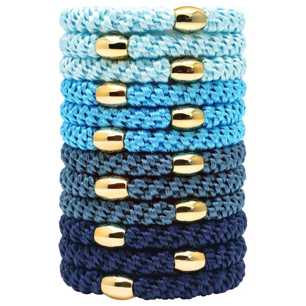 Qooocy Hair Tie Bracelets, Hair Ties for Women Girl, Ponytail Holders for Thick Hair, Superior Strong Stretchy Braided Hair Ties, No Slip Damage Crease Hair Bands-12Pcs, Blue