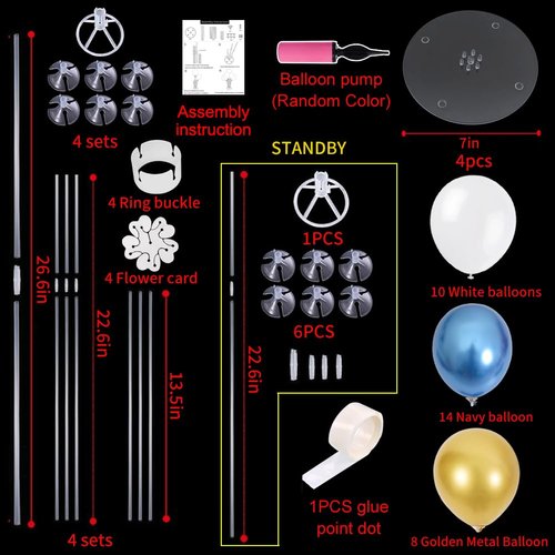 TONIFUL 4 Set Table Centerpiece Balloons Stand Kit Include Blue White Gold Confetti Balloons with Balloon Pump Prefect for Birthday Table Decorations,Graduation,Boy Baby Shower,Party Decorations