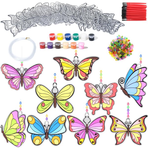 Fprl 27 Sets DIY Window Paint Art Suncatchers Craft Kits Butterfly Ornaments Decorations Suncatcher Kit for Classroom Home Easter Activity Gift Project