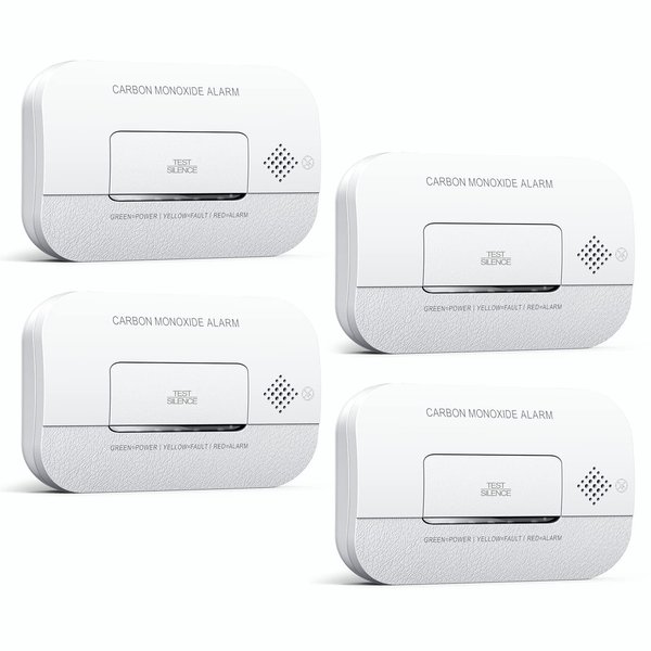 Ecoey Carbon Monoxide Detectors, 10-Year CO Detector with Human Alarm Sounds and Test Button, Carbon Monoxide Alarm with Electrochemical Technology and Low Battery Signal for Home, FJ127, 4 Packs