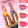 BLUE LOVE Color Changing Flower Lipstick, Jelly Temperature Change Clear Lipstick with Flower Inside, Hydrating Moistrurizer Lip Balm Long Lasting Chapstick Nourishing Lip Gloss for Dry Lips (Golden)