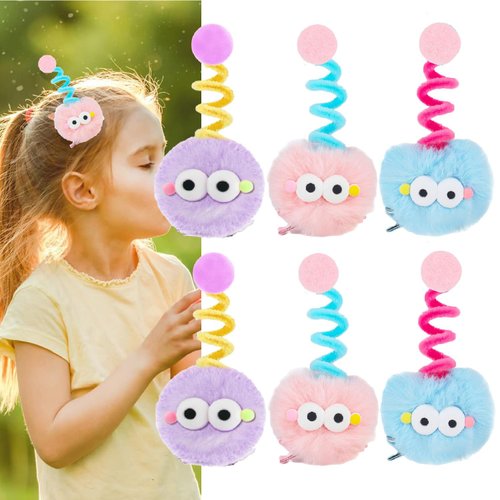 6P Fuzzy Pom Poms Hair Clip for Girl Cute Ball Pompom Hair Clips Fluffy Pom Poms Hair Barrettes K...