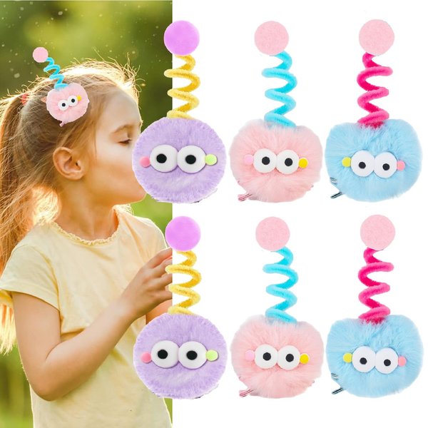 6P Fuzzy Pom Poms Hair Clip for Girl Cute Ball Pompom Hair Clips Fluffy Pom Poms Hair Barrettes Kawaii Pom Pom Hair Clips Barrettes Little Monster Alligator Clips Accessories for Crazy Hair Dayr Day