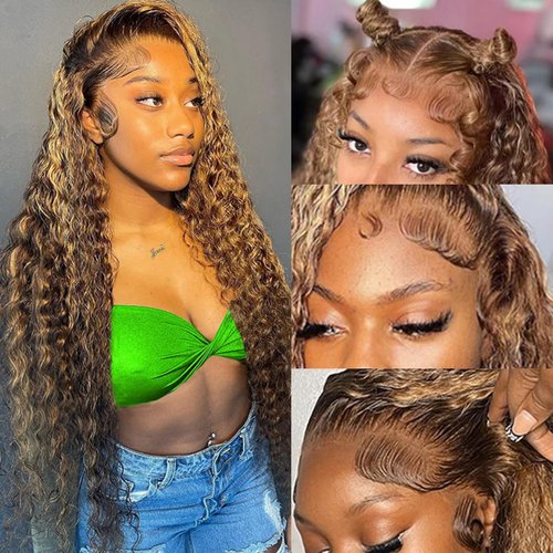 YINGRUN Highlight Ombre Lace Front Wigs Human Hair 26 Inch 13×6 Lace Front Wigs Human Hair 180 Density Glueless Wigs Human Hair Pre Plucked Pre Cut Honey Blonde Wig Human Hair with Baby Hair