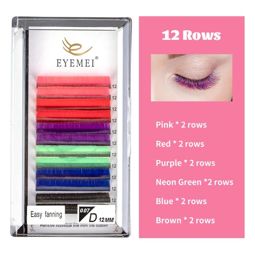 Colored Lash Extensions Easy Fan Volume Lashes 0.07 D 14mm Curl Pink White Red Purple Blue Green Dark Brown Mixed Individual Lash Extensions Self Fanning Volume Lash (0.07-D, 14mm)