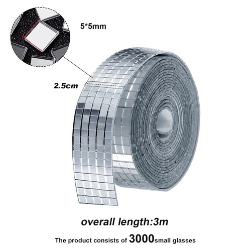 Mini Disco Ball Mirror Tiles Mini Square Glass Tiles 5 x 5 mm Self Adhesive Mirror Stickers, Decorative Craft DIY Accessory Mirrors Mosaic Tiles (3000 Pcs)