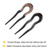 6 Pack Black Sparkly Bling Jeweled Rhinestone Plastic U Shape Hair Fork Pins Chopsticks Hairpins Picks Carved Hollow Long Hair Sticks Hairclips Hair Bun Chignon Braids Spiral Twist Maker Accessories