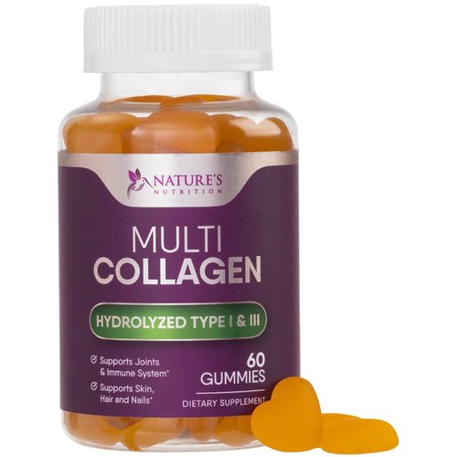 Collagen Gummies with 2500mcg Biotin, Vitamin C & Zinc - Hydrolyzed Type 1 & 3 Collagen Peptides Supplement - Support for Hair, Skin, Nails & Joints - Gluten Free - Orange Flavored Gummy - 60 Count