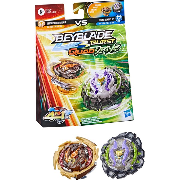 Beyblade Burst QuadDrive Destruction Ifritor I7 and Stone Nemesis N7 Spinning Top Dual Pack - 2 Battling Game Top Toy for Kids Ages 8 and Up