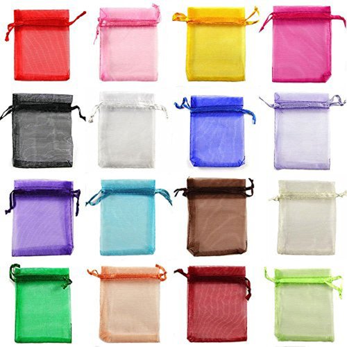 yueton 100 Pieces Assorted Color Organza Drawstring Pouches Candy Jewelry Party Wedding Favor Gift Bags, 3-1/2W 4-1/2L Inch
