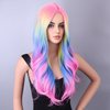 BERON Rainbow Wig Long Wave Wig Colorful Wigs Long Wigs Multi Color Wigs for Women Synthetic Wig for Daily Party Wig Cap Include
