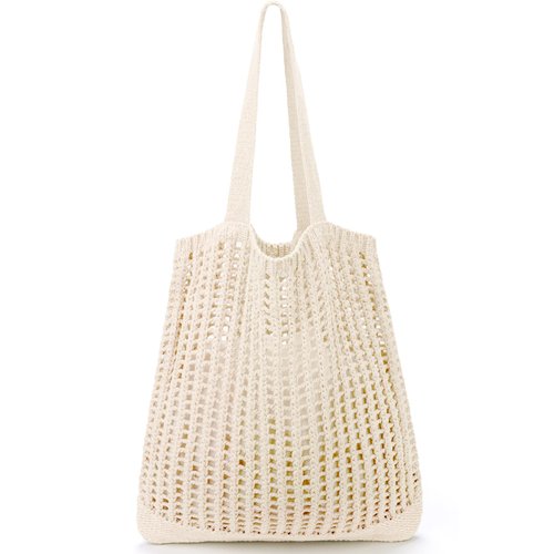 hatisan Crochet Tote Bag for Women Tote Bag Aesthetic Crochet Beach Bag Hobo Bag Hippie Bag Summer Bag(B-Beige)