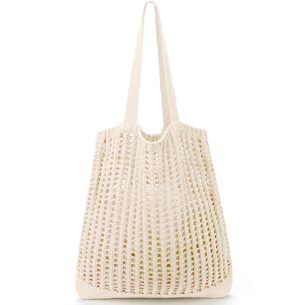 hatisan Crochet Tote Bag for Women Tote Bag Aesthetic Crochet Beach Bag Hobo Bag Hippie Bag Summer Bag(B-Beige)
