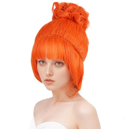 RightOn Orange Wig Cosplay Wig with Pre-Style Orange Bun Wig Curly Wig Halloween Costume Bun Part...