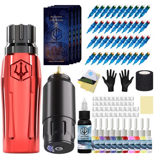 Tattoo Kit-POSEIDON Tattoo Pen Kit, Wireless Tattoo Machine Kit with Tattoo Power Supply and 40 Pcs Tattoo Cartridge Needles,Tattoo Gun Kit Tattoo Supplies for Beginners(PTK21)