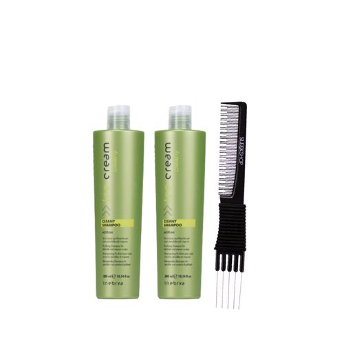 kuss Ice Cream Cleany Shampoo (10.14 oz) with Teasing Comb (Pack of 2)