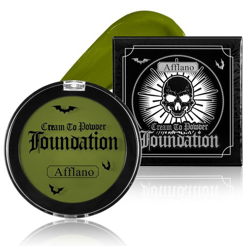 Olive Green Face Body Paint, Witch Green Full-Coverage Cream to Powder Makeup Foundation, Non-Toxic Face Painting for Christmas Makeup Halloween Frankenstein,Hulk Hunting,St. Patrick's Day, Cos Makeup