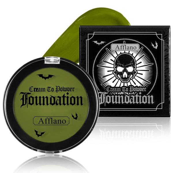 Olive Green Face Body Paint, Witch Green Full-Coverage Cream to Powder Makeup Foundation, Non-Toxic Face Painting for Christmas Makeup Halloween Frankenstein,Hulk Hunting,St. Patrick's Day, Cos Makeup