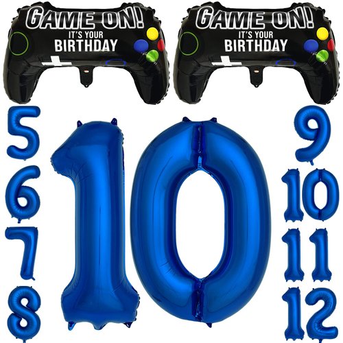 Navy Blue Video Game Party Supplies Boys 10th Birthday Party Decorations- 2 Packs Game On Balloons with Dark Blue Number 10 Balloon