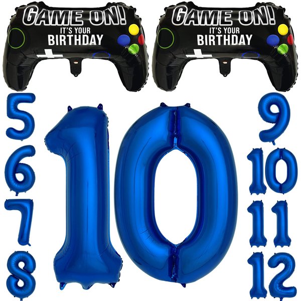 Navy Blue Video Game Party Supplies Boys 10th Birthday Party Decorations- 2 Packs Game On Balloons with Dark Blue Number 10 Balloon