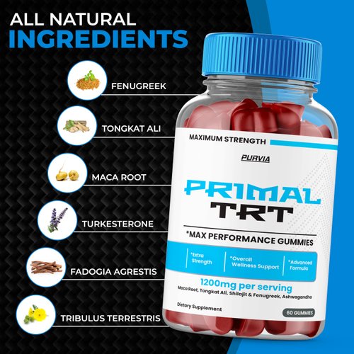 (3 Pack) Primal TRT Gummies, PrimalTRT Gummys Supplement for Men, Advanced Maximum Strength Growth Gummy, Men's Performance Workout Wellness Formula, Mens Vitamin Natural Boost Energy Stamina (180 ct)