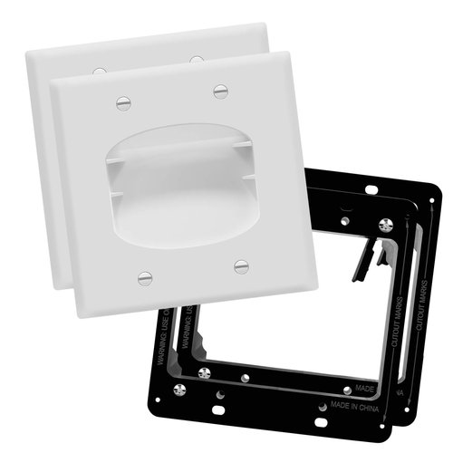 TOPGREENER Recessed Low Voltage Cable Wall Plate for Home Theaters, Pass-Through Wall Plate with Mounting Brackets, Size 2-Gang 4.50" x 4.50," Polycarbonate Thermoplastic, TG8882B-2PCS, White, 2 pack