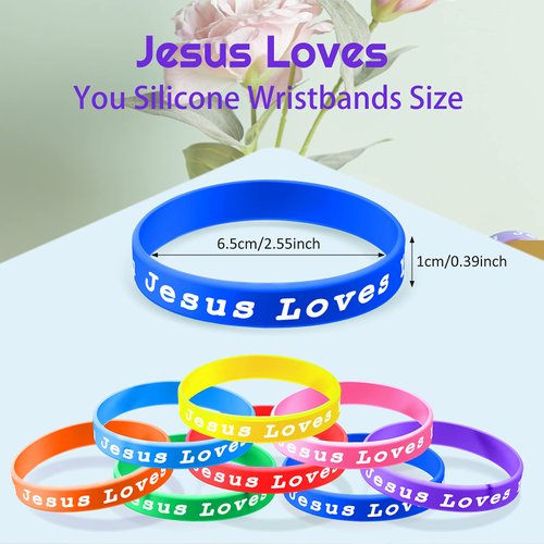 Skylety Jesus Loves You Silicone Wristbands Easter Rubber Wristbands Colorful Jesus Loves You Wristbands Christian Rubber Wristbands for Kids Novelty Party Favors(30 Pieces)