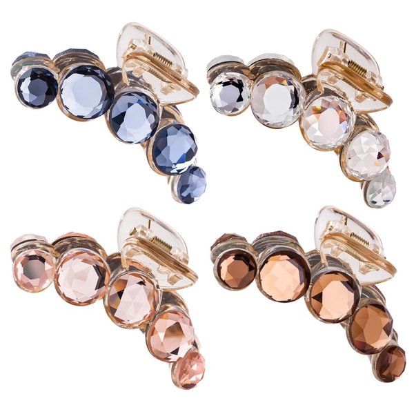 Luxshiny Rhinestone Hair Clip Crystal Jaw Hair Claw Clips No- Slip Clear Golden Blue Brown Octopus Jaw Barrettes Hair Accessories For Women Girls, Pack Of 4 Hair Clips Medium