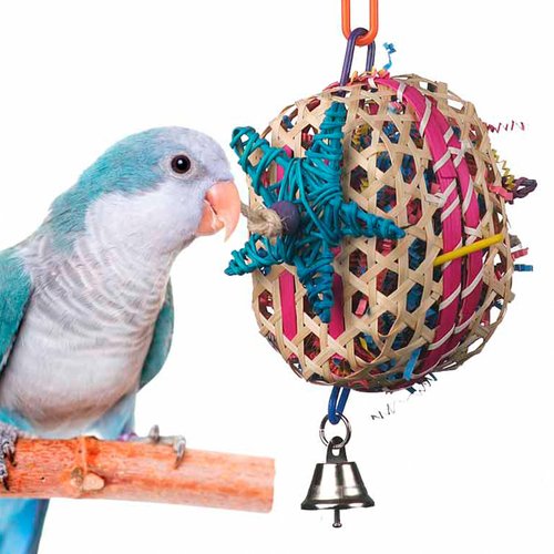 Super Bird Creations SB573 Basket Case Bird Toy - Ringnecks, Cockatiels, Parakeets, Parrots - Foraging Bird Toy with Colorful Paper Shred, Vine Stars, & Wooden Beads - for Medium Bird Size - 10" x 4"