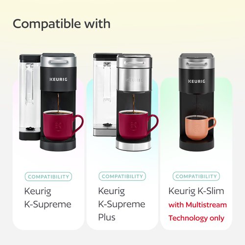 4 Reusable K Cups for Keurig K Supreme, K Supreme Plus and K Slim with Multistream Technology - 4 Black Refillable Kcups Coffee Filters for Keurig Coffee Makers