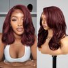KOME Burgundy Synthetic Lace Front Wig,13X5X1 Body Wave Pre Plucked Short Bob Wigs,Glueless Lace Front Wigs for Women,Shoulder Length Daily Use Hair Wig 18IN